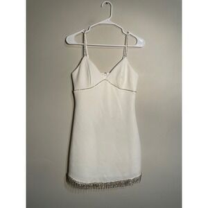 Lena White Rhinestone Embellished Bodycon Bridal‎ Mini Dress Size Small